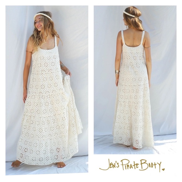 New! JEN’S PIRATE BOOTY Flower Power Eyelet Lace Maxi Dress - Picture 2 of 12
